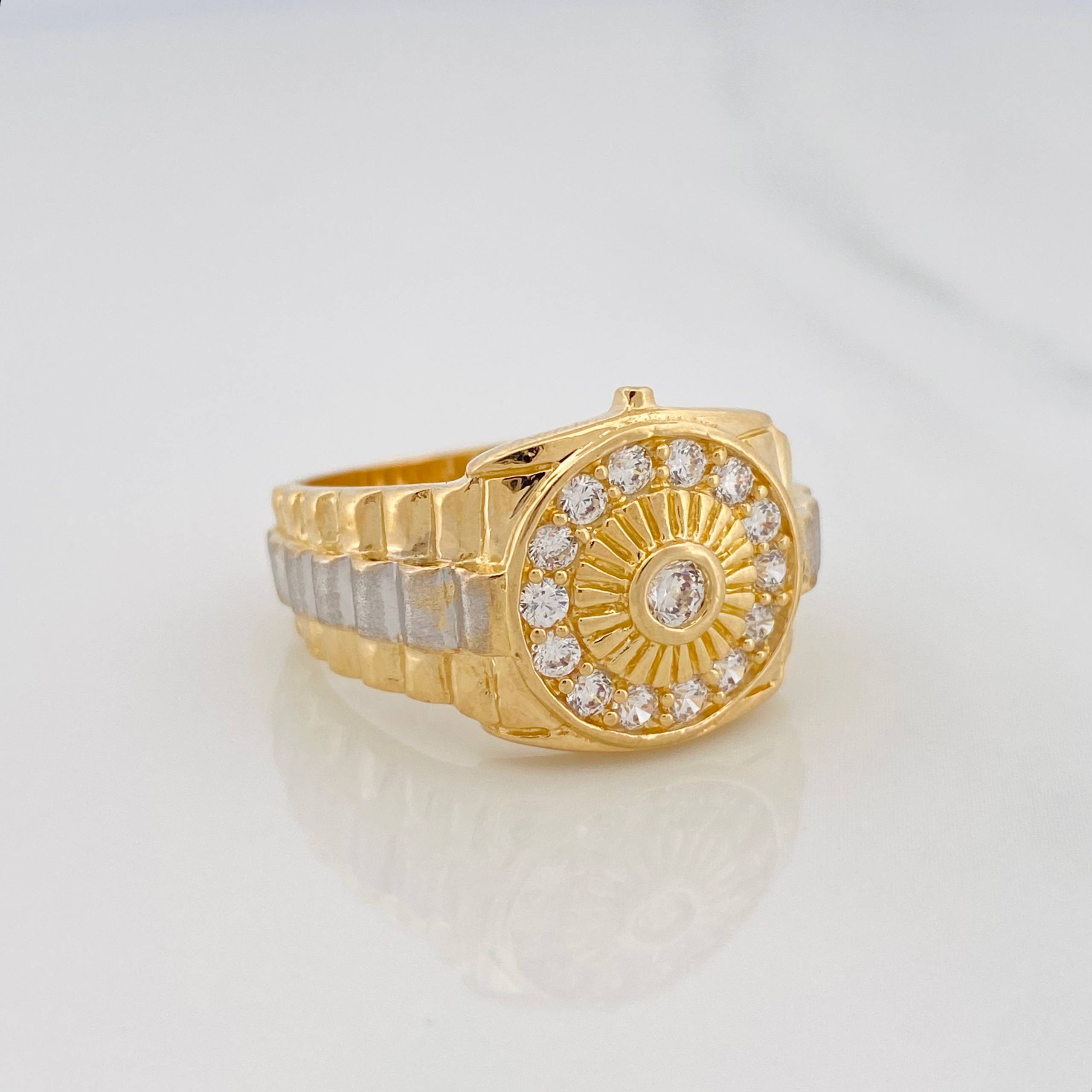 Anillo Sello Sol 7.95g / T10 Dos Oros Amarillo Blanco 18K