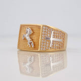 Anillo Sello Caballo 8.1g / T10 Dos Oros Amarillo Blanco 18K