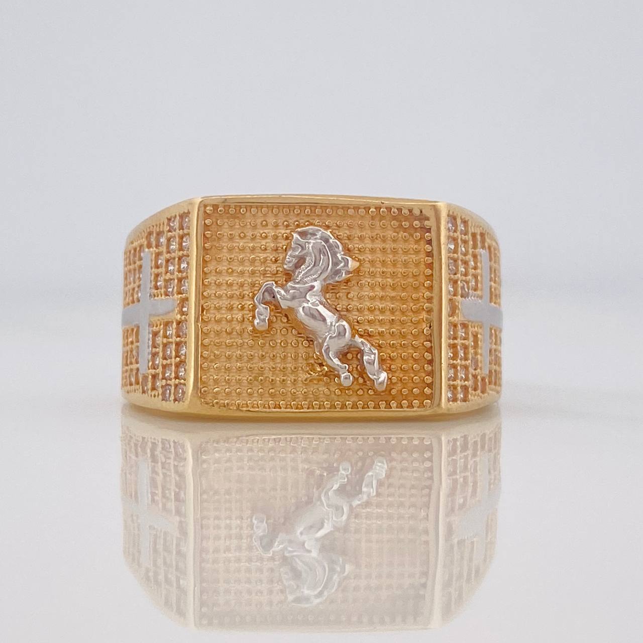 Anillo Sello Caballo 8.1g / T10 Dos Oros Amarillo Blanco 18K
