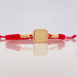 Pulsera Tejida Roja Placa Cuadrada Oro Amarillo 18K