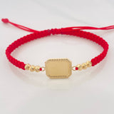 Pulsera Tejida Roja Placa Cuadrada Oro Amarillo 18K
