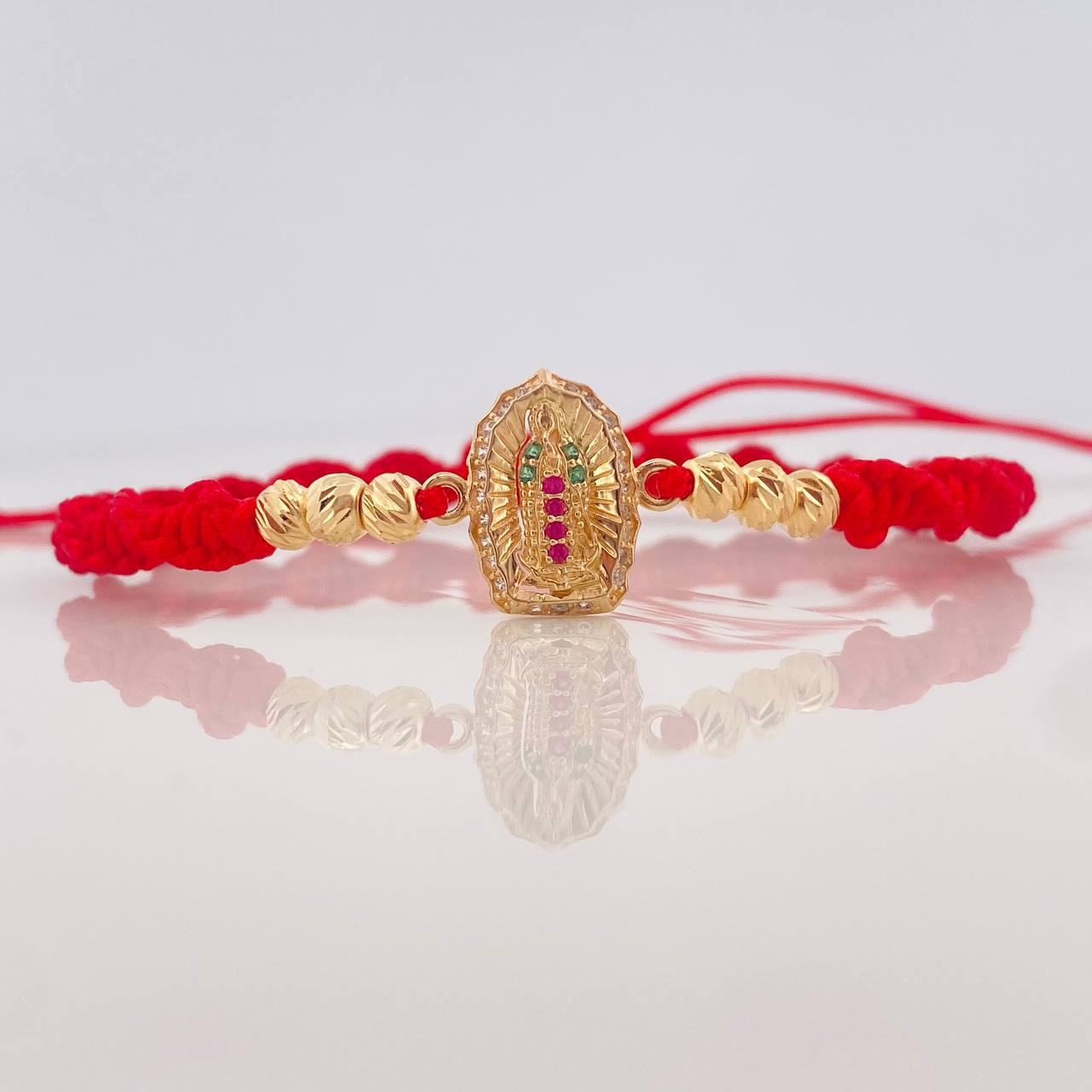 Red Woven Bracelet Virgin of Guadalupe Yellow Gold 18K