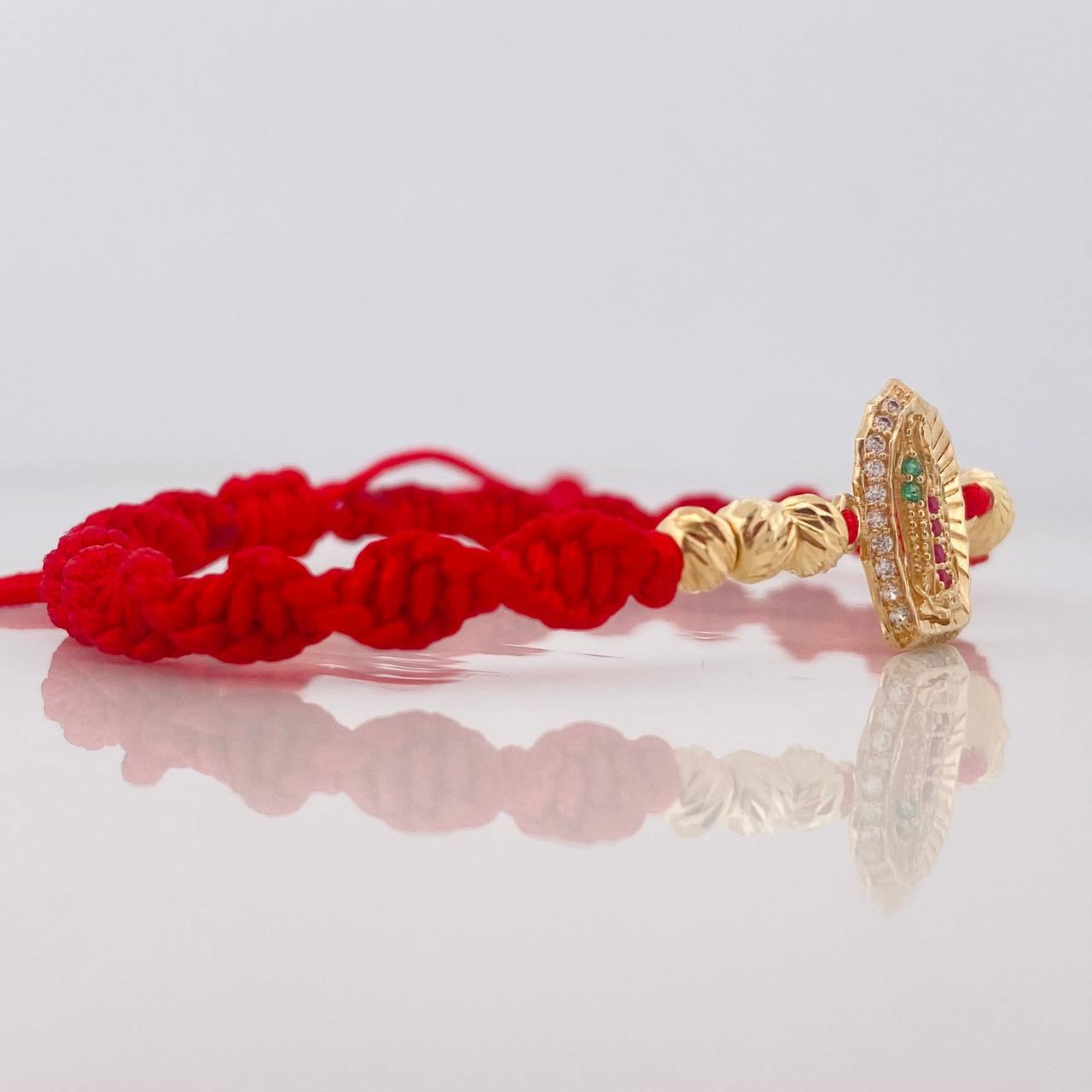 Red Woven Bracelet Virgin of Guadalupe Yellow Gold 18K