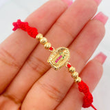 Red Woven Bracelet Virgin of Guadalupe Yellow Gold 18K