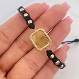 Black Woven Bracelet with Square Plate in 18K Yellow Gold
