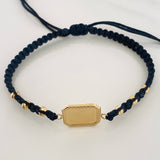 Black Woven Bracelet with Square Plate in 18K Yellow Gold