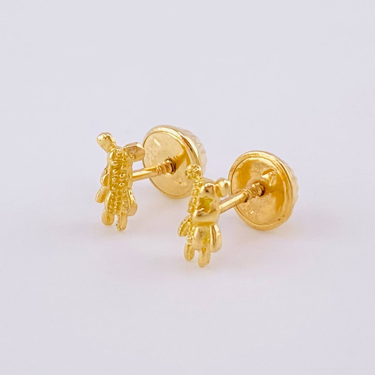 Stud Earrings Teddy Bear 0.65gr / 0.6cm / Half Dotted - Half Smooth Yellow Gold ©
