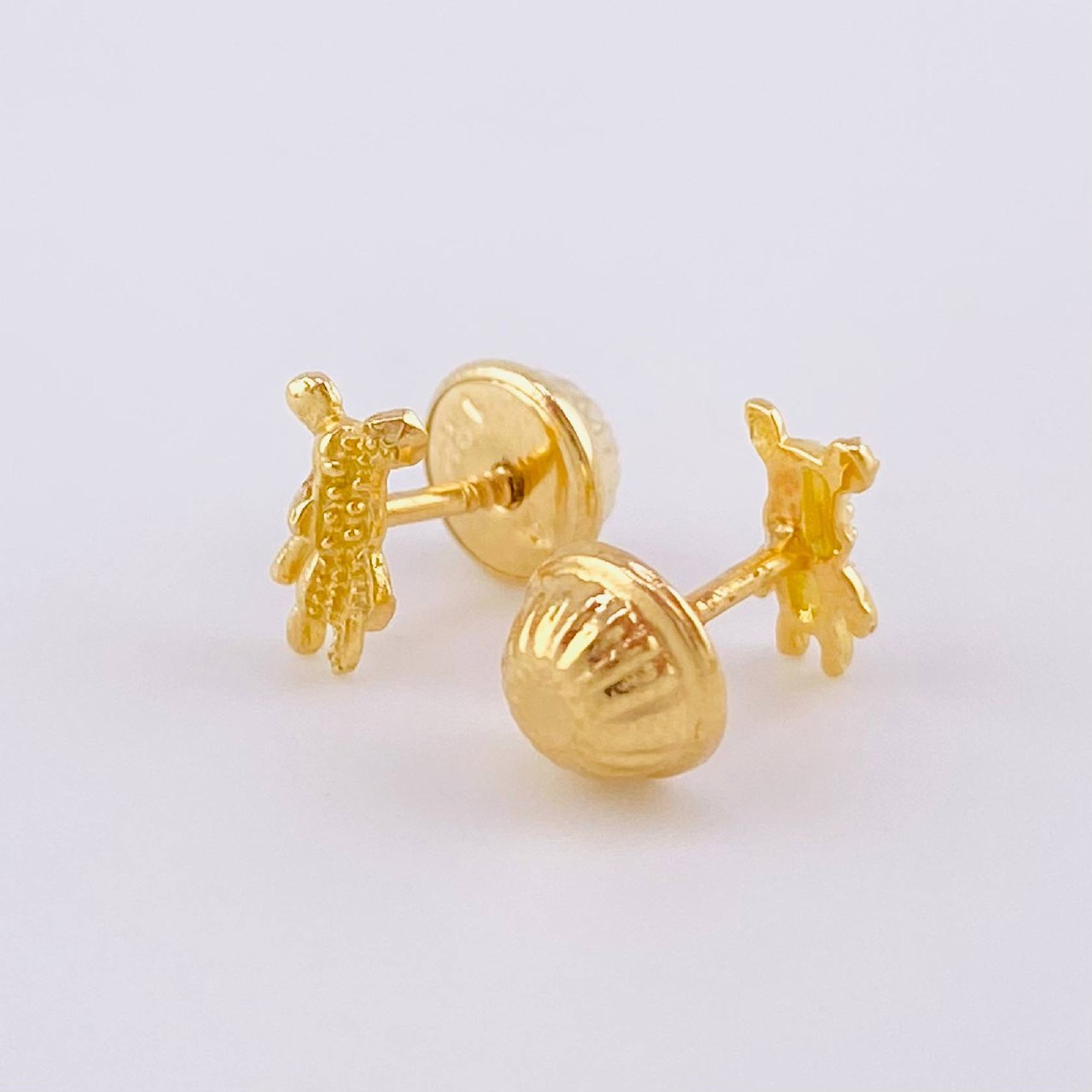 Stud Earrings Teddy Bear 0.65gr / 0.6cm / Half Dotted - Half Smooth Yellow Gold ©