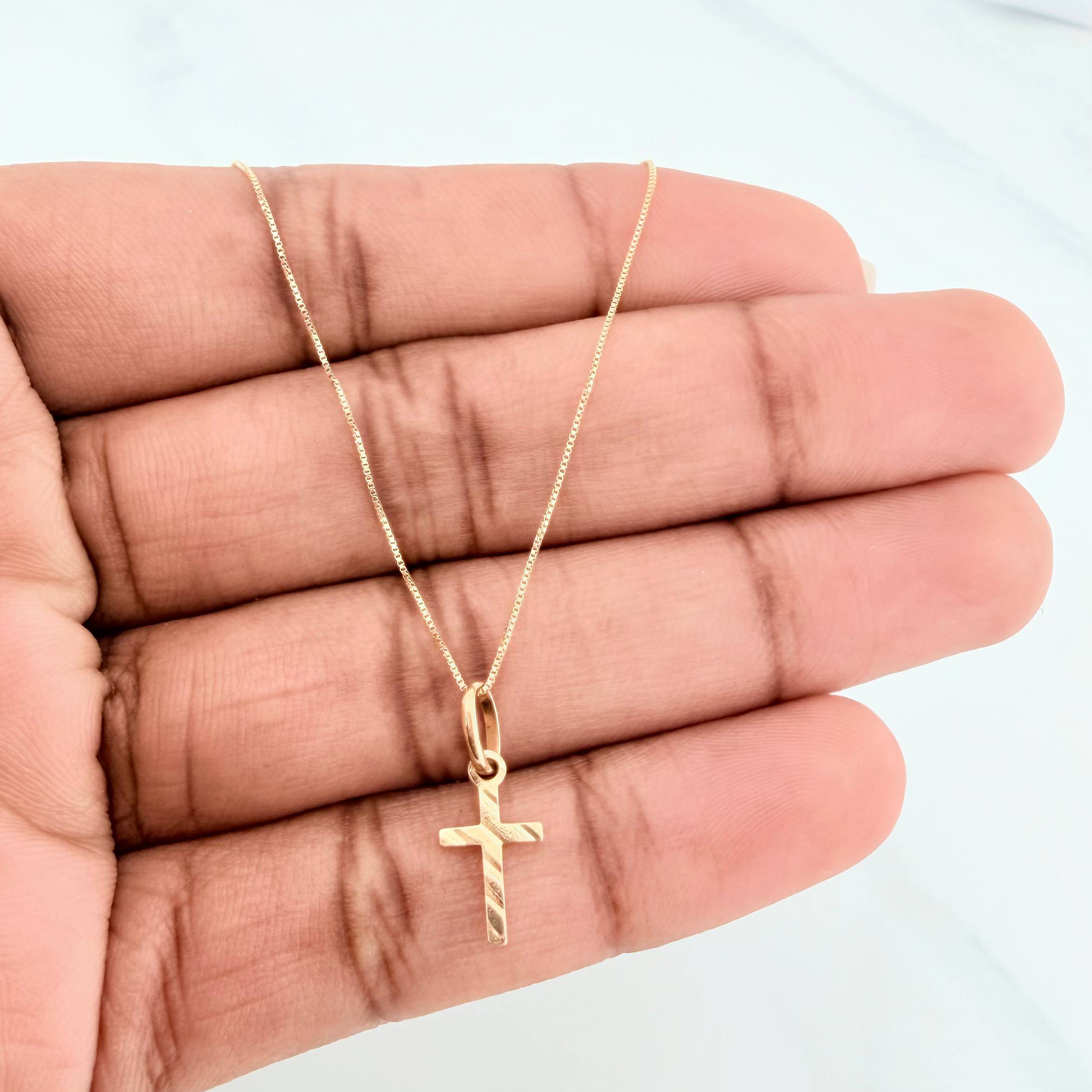 Set Venetian Chain + Pendant Cross / 1.15gr / 17 3/4 in Yellow Gold 18K