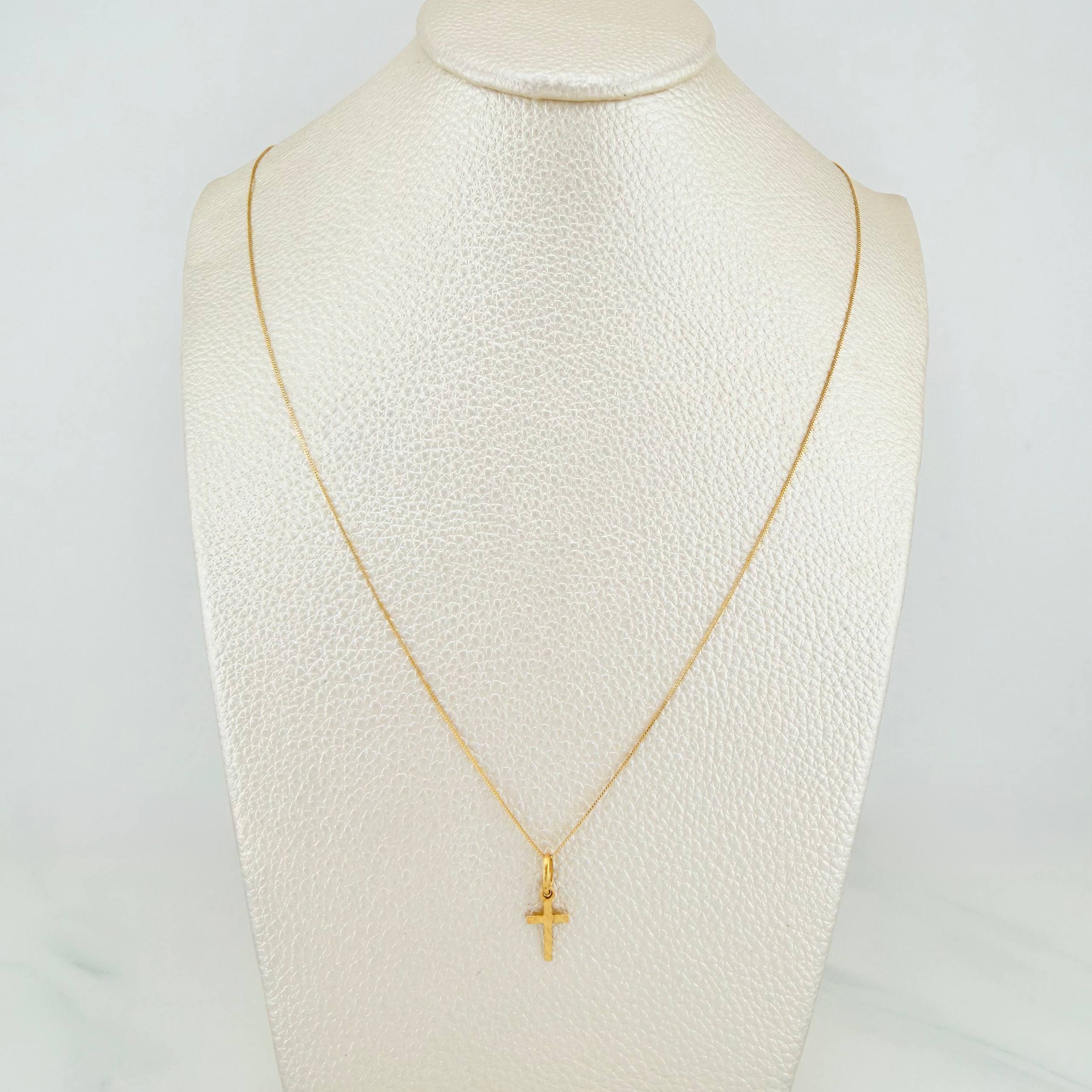 Set Venetian Chain + Pendant Cross / 1.15gr / 17 3/4 in Yellow Gold 18K