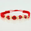 Red Woven Bracelet Turkish Eyes Diamond Cut Beads 5Pcs Yellow Gold 18K