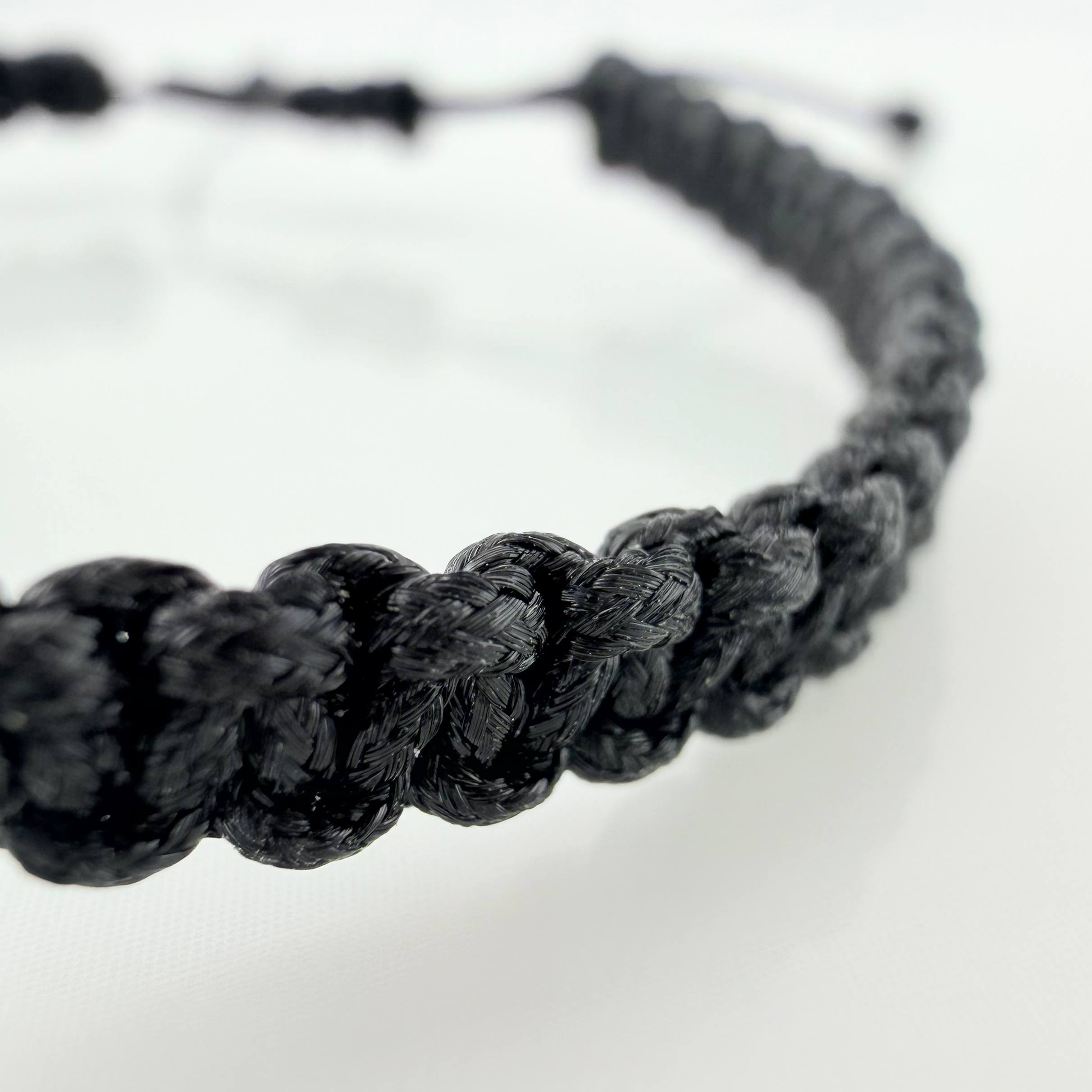 Black Woven Bracelet White Turkish Eyes Diamond Cut Beads 5pcs Yellow Gold 18K