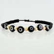 Black Woven Bracelet Black Turkish Eyes Diamond Cut Beads 5Pcs 18K Yellow Gold