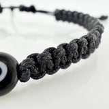 Black Woven Bracelet Black Turkish Eyes Diamond Cut Beads 5Pcs 18K Yellow Gold
