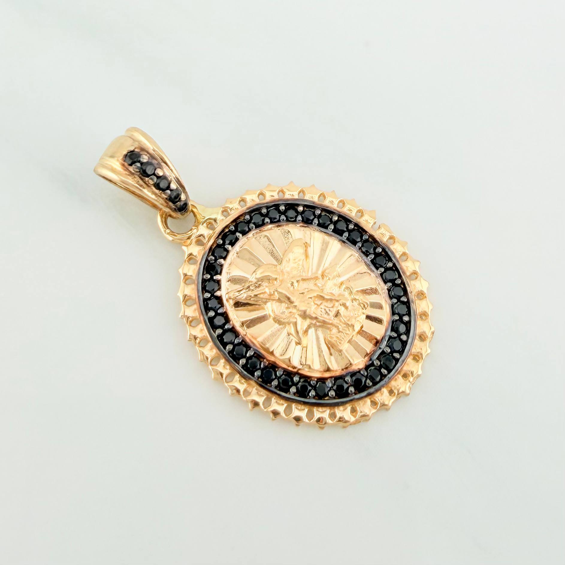 Pendant Saint Michael the Archangel 2.85 g / 1 in Two-Tone Black Yellow Gold 18K