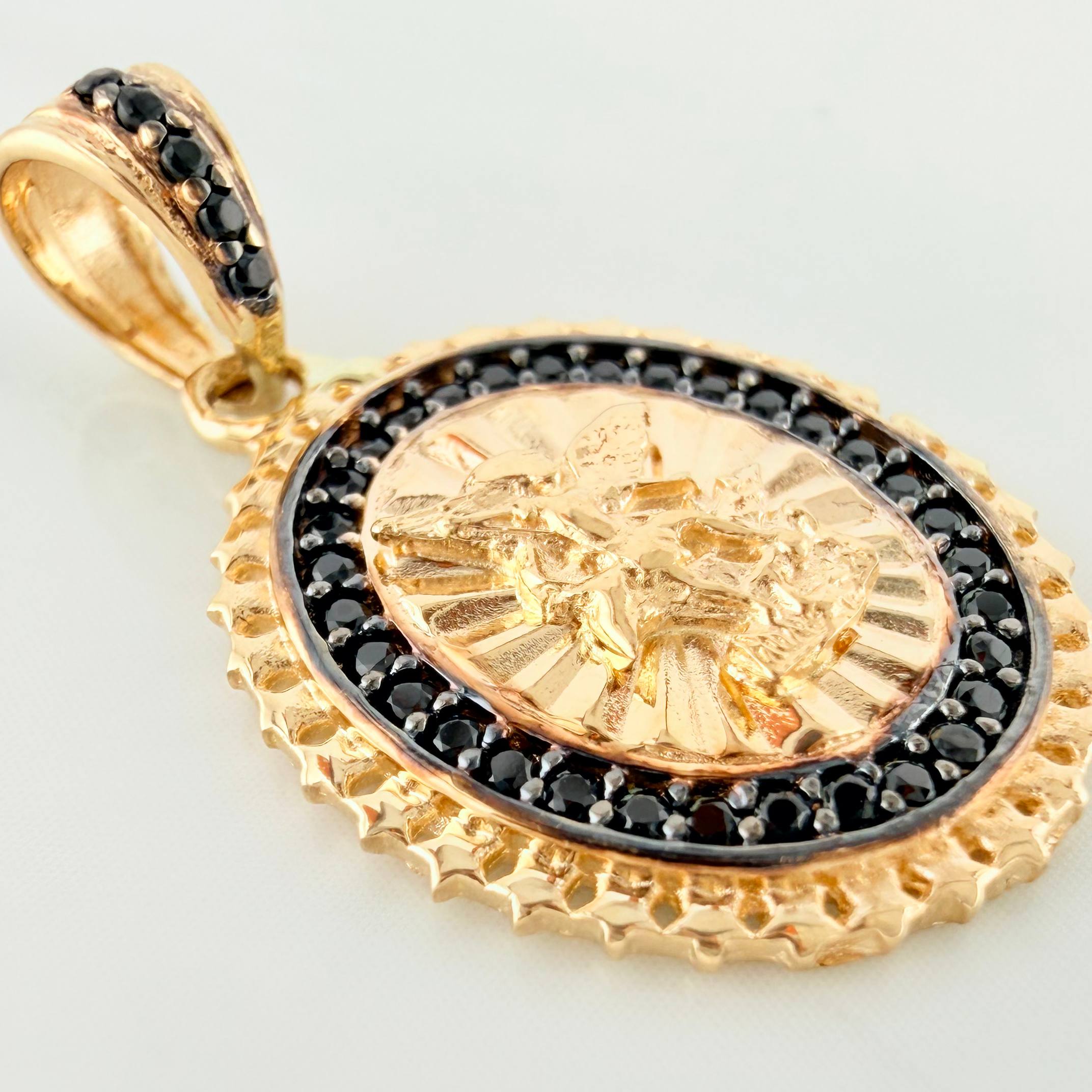 Pendant Saint Michael the Archangel 2.85 g / 1 in Two-Tone Black Yellow Gold 18K