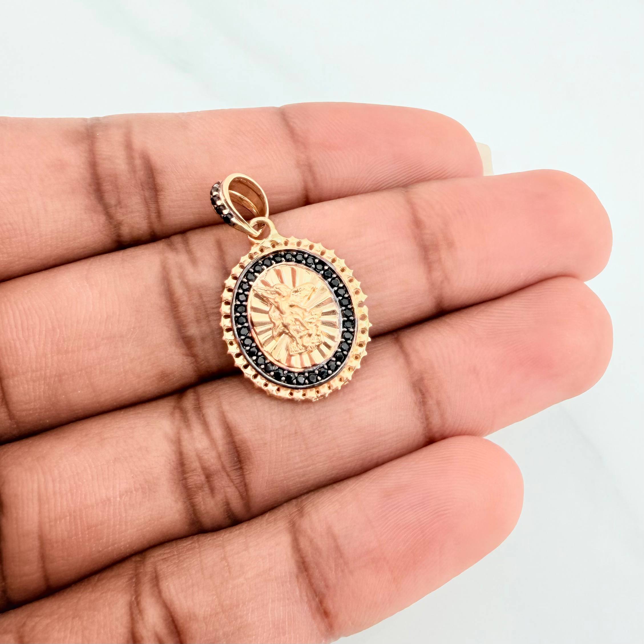 Pendant Saint Michael the Archangel 2.85 g / 1 in Two-Tone Black Yellow Gold 18K