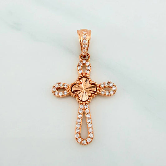 Dije Cruz Trebol 1.85 g / 1 1/4 in Oro Rosa 18K