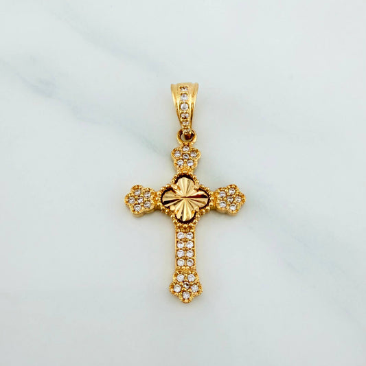 Dije Cruz Trebol Flores 1.95 g / 1 1/4 in Oro Amarillo 18K
