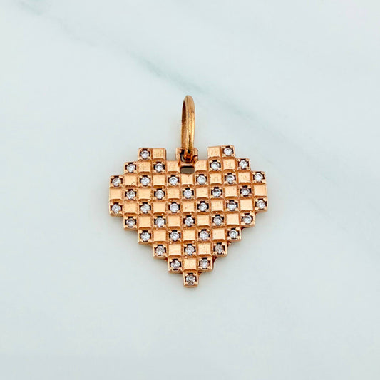Dije Cuadricula Corazon 2 g / 3/4 in Oro Rosa 18K