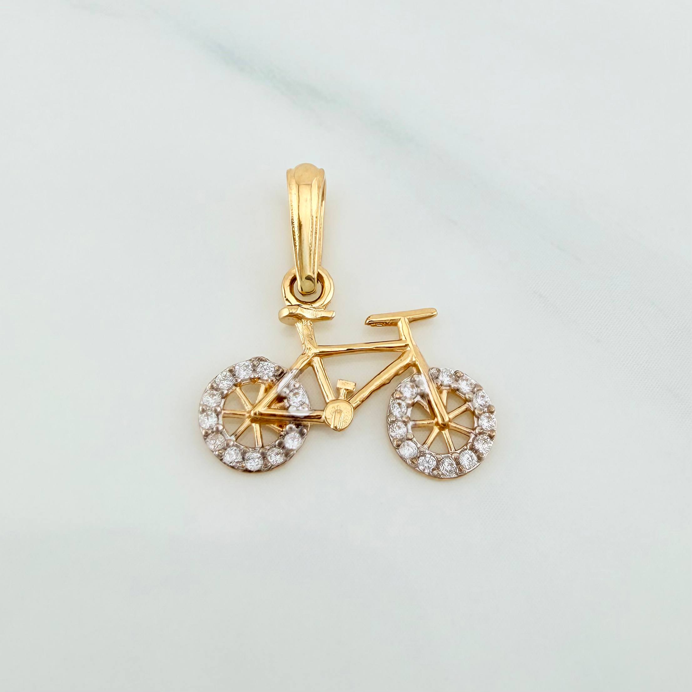 Dije Bicicleta 0.95 g / 3/4 in Dos Oros Amarillo Blanco 18K