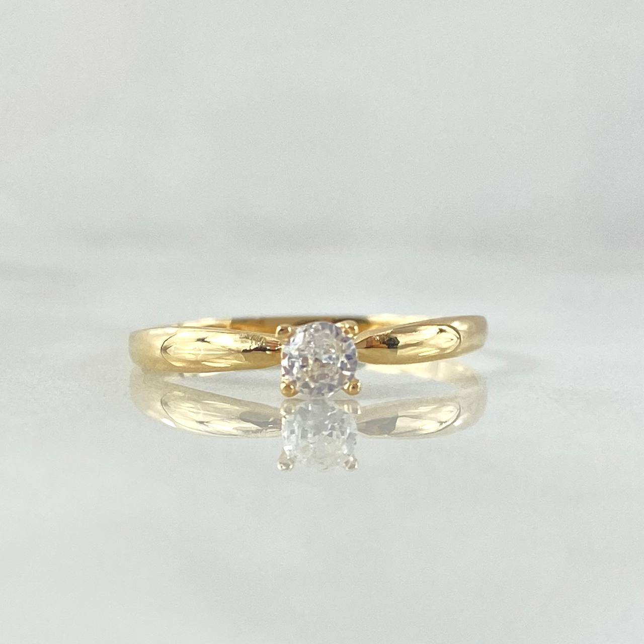 Classic Solitaire Ring 1.1gr / Size 6 3/4 / White Zircon Yellow Gold 18K ©