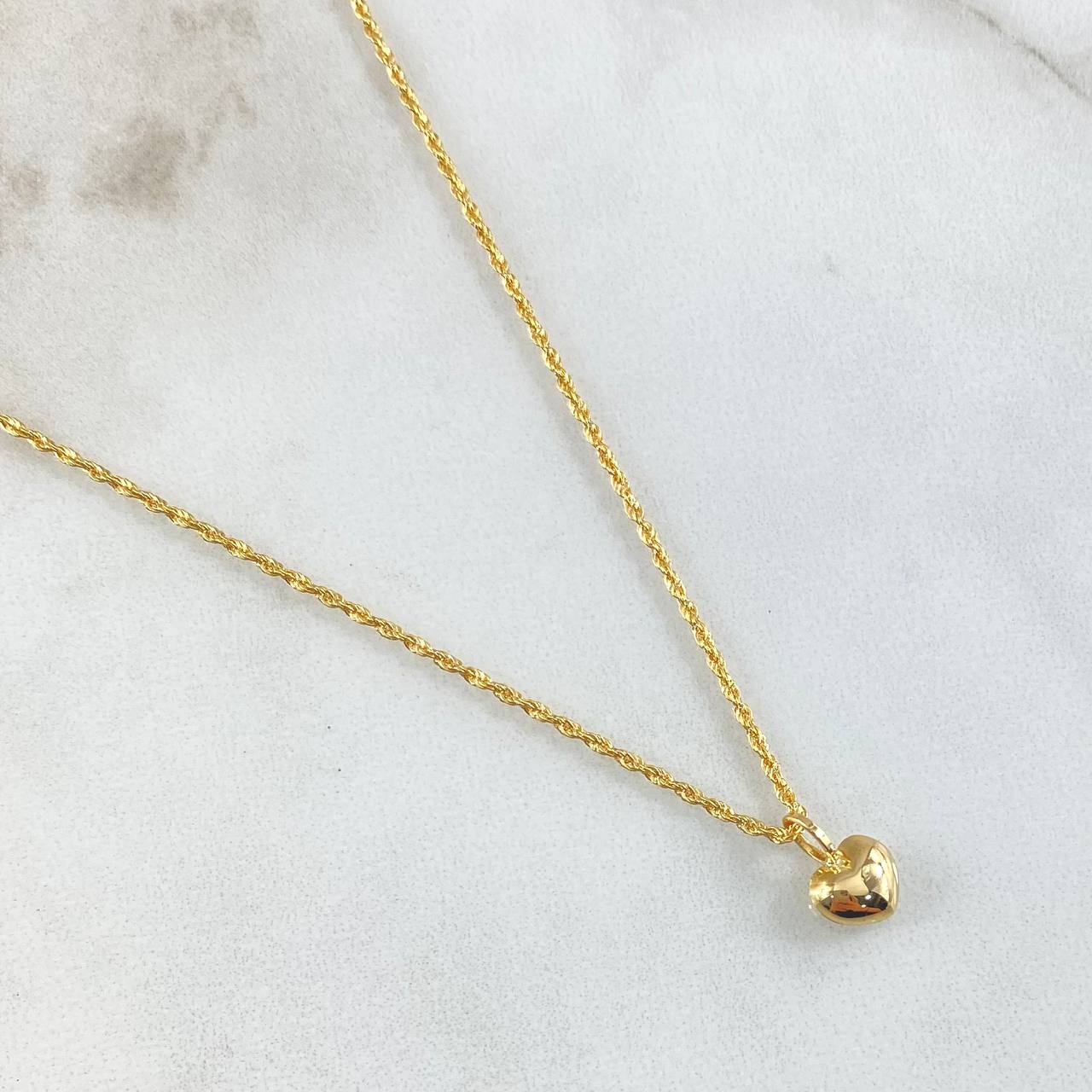 Set Rope Chain 0.95gr / 50cm / 1.2mm + Pendant Heart 0.3gr / 1cm Stamped 1.25gr 18K Yellow Gold (Offer)