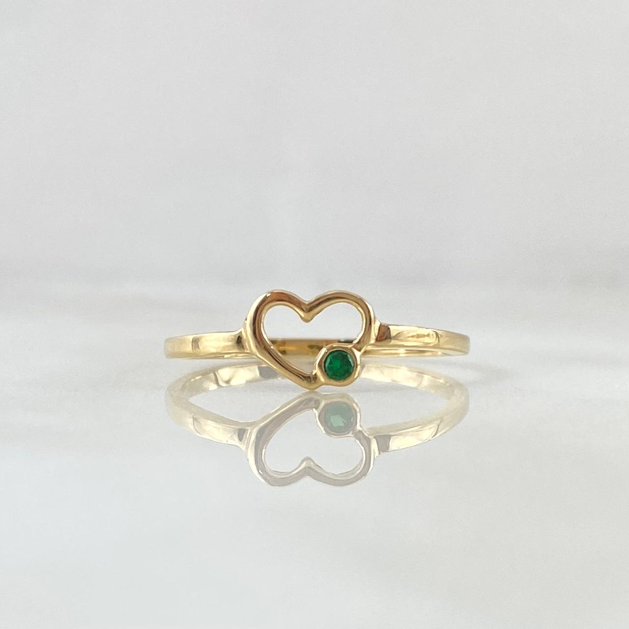 Anillo Corazón Silueta Sobresalto 1.25gr / T6 1/4 / Circon Verde Oro Amarillo 18K ©