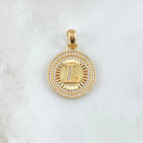 Dije Medalla Letra L 4.7gr / 3cm / Circones Blancos Oro Amarillo 18K