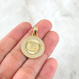 Dije Medalla Letra L 4.7gr / 3cm / Circones Blancos Oro Amarillo 18K