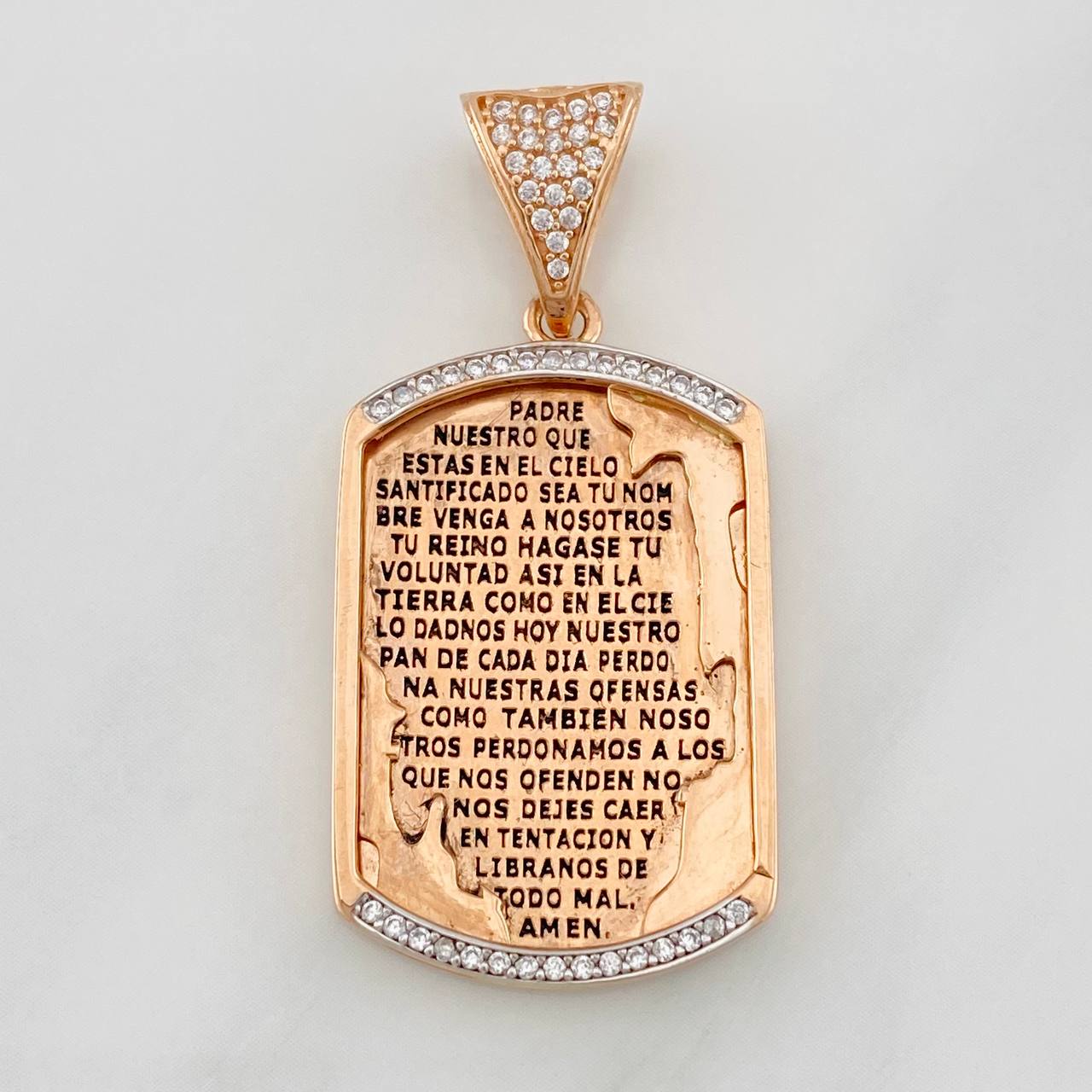 Dije Placa Padre Nuestro 7.6g / 1 1/2 in Dos Oros Blanco Rosa 18K
