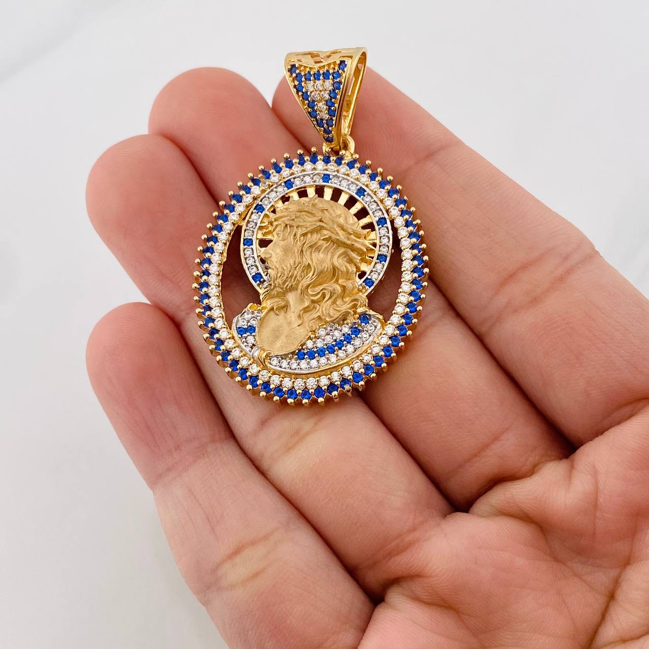 Dije Rostro Cristo 12.1g / 1 1/2 in Dos Oros Amarillo Blanco 18K