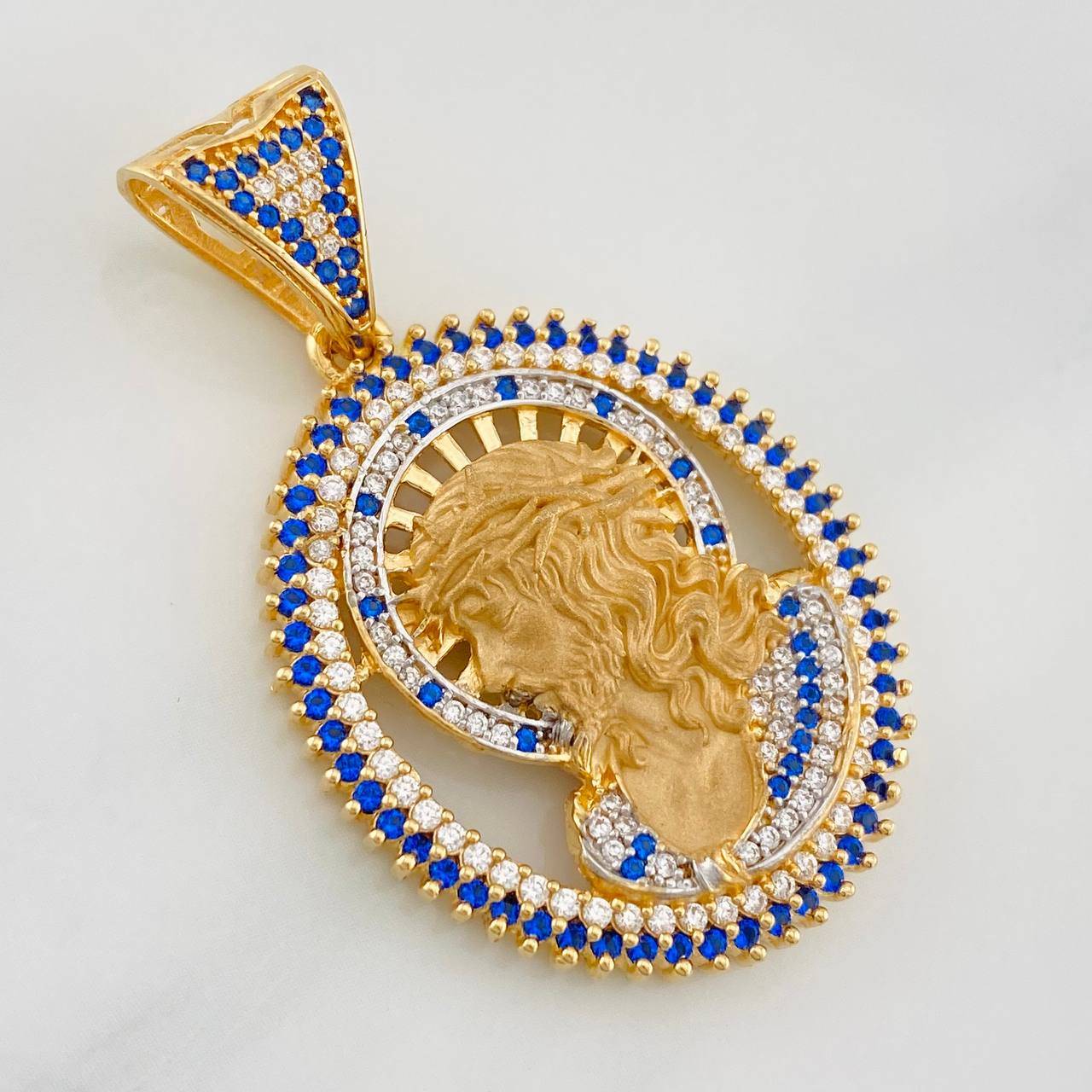 Dije Rostro Cristo 12.1g / 1 1/2 in Dos Oros Amarillo Blanco 18K