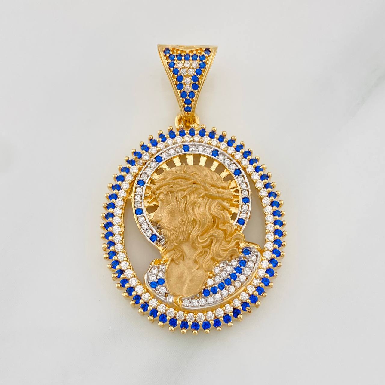 Dije Rostro Cristo 12.1g / 1 1/2 in Dos Oros Amarillo Blanco 18K