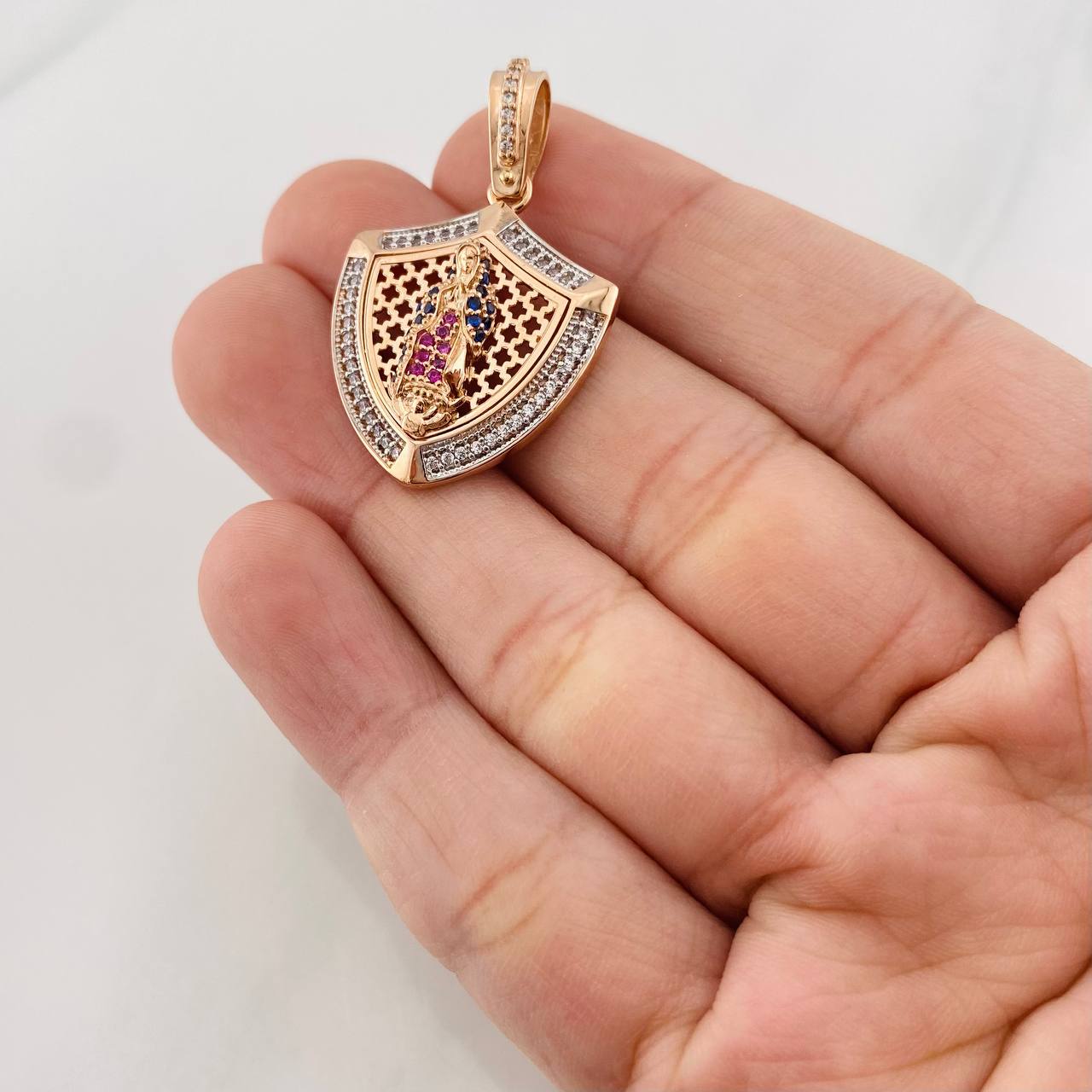 Dije Placa Virgen de Guadalupe 6.55g / 1 1/4 in Dos Oros Blanco Rosa 18K