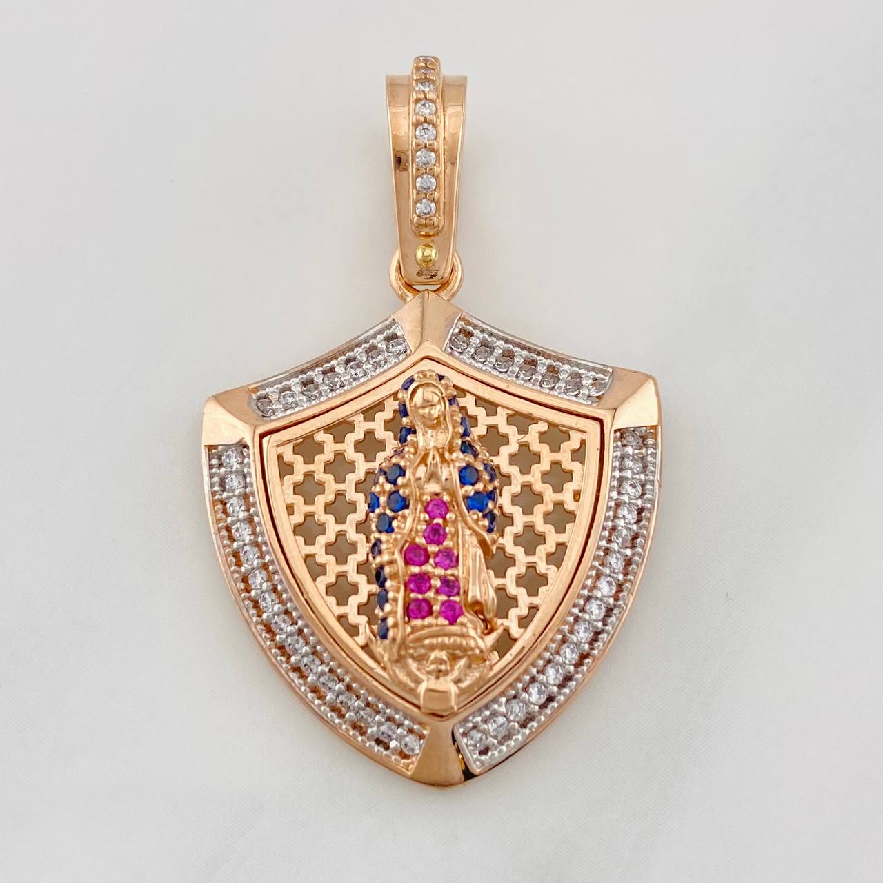 Dije Placa Virgen de Guadalupe 6.55g / 1 1/4 in Dos Oros Blanco Rosa 18K