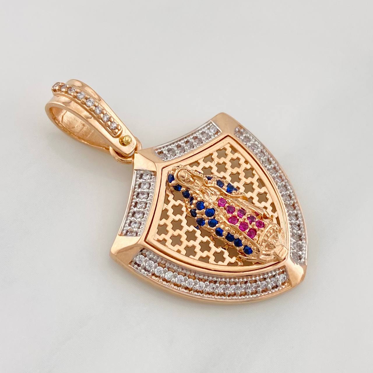 Dije Placa Virgen de Guadalupe 6.55g / 1 1/4 in Dos Oros Blanco Rosa 18K