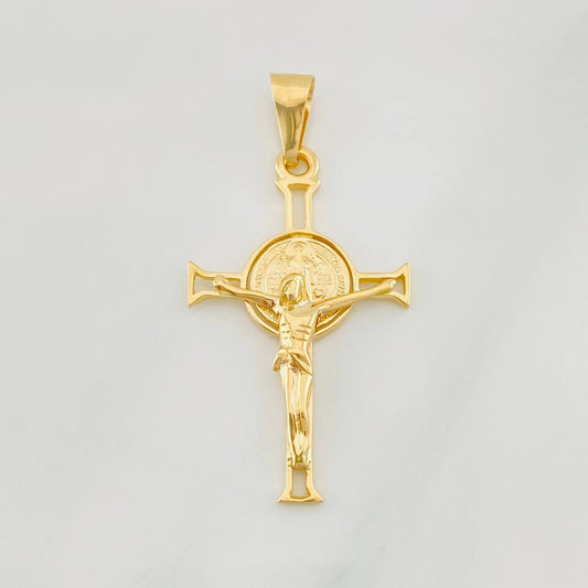 Pendant Cross Christ Saint Benedict 2.85g / 1 3/4 in Yellow Gold 18K