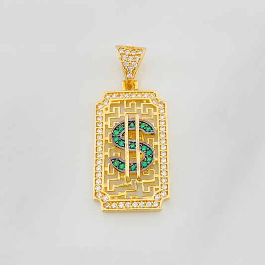 Pendant Plaque Peso Sign 3.15g / 1 1/4 in Two-tone Black Yellow Gold 18K