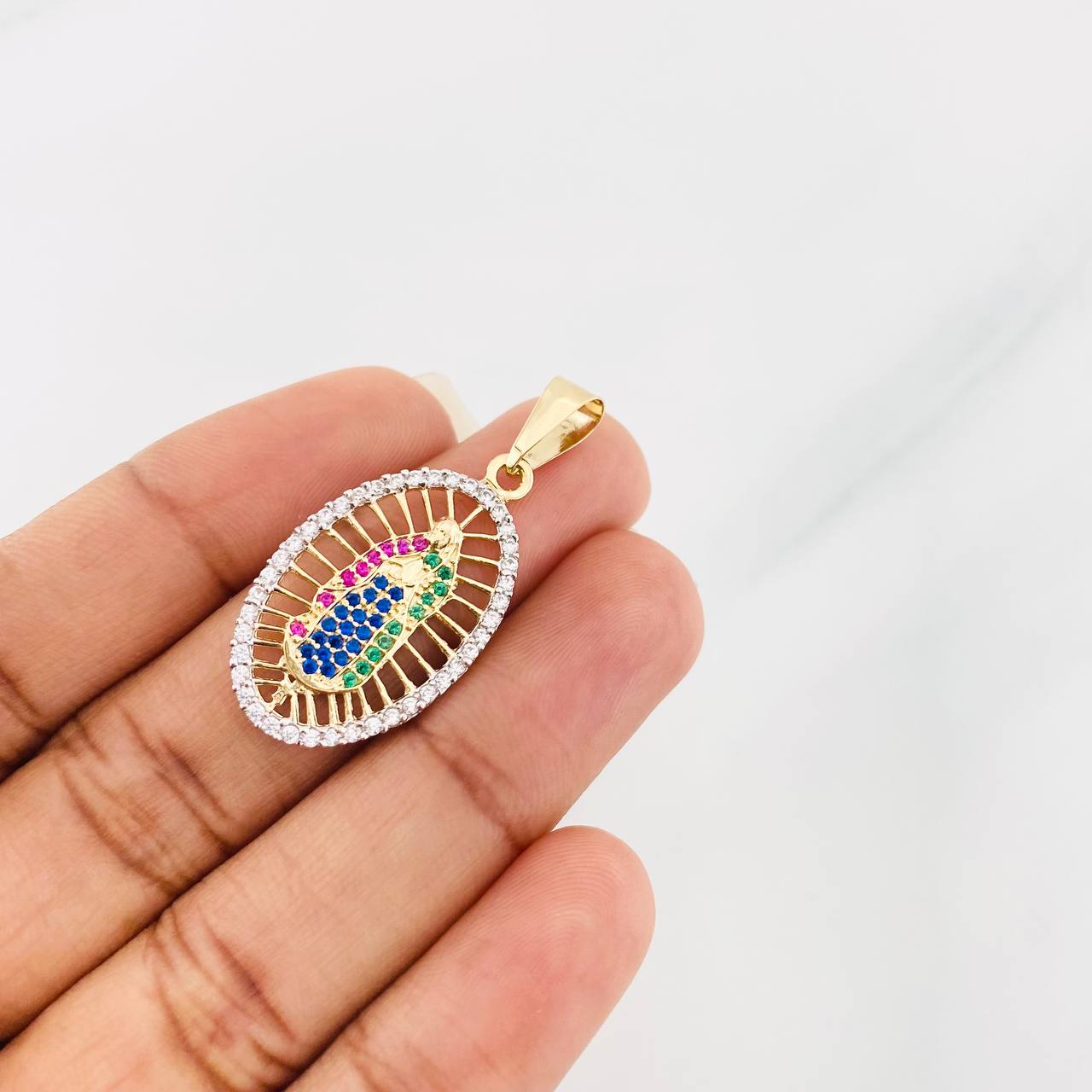 Pendant Virgin of Guadalupe 2.55g / 1 1/2 in Two-Tone Yellow White Gold 18K