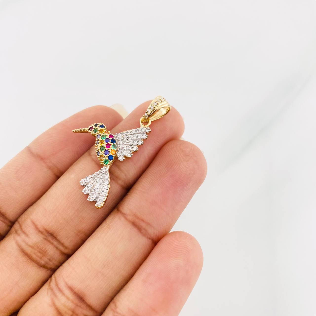 Pendant Hummingbird 2.1g / 1 1/4 in Two-Tone Yellow White Gold 18K