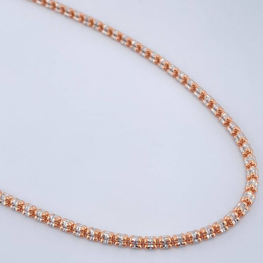 Cadena Ice 12.75gr / 24 1/4 in / Dos Oros Blanco Rosa +4 14K Italy $