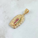 Dije Virgen Guadalupe Silueta  6.2gr / 3.5cm / Circones Blancos Verdes Fucsia Oro Amarillo 18K ©