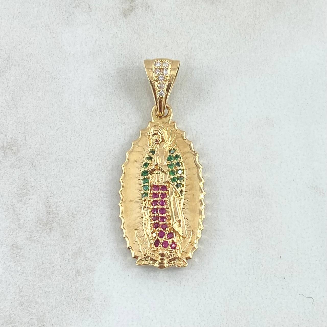 Pendant Virgin Guadalupe 4.15gr / 3.2cm / White Green Fuchsia Zircons 18K Yellow Gold *