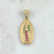Pendant Virgin Guadalupe 4.15gr / 3.2cm / White Green Fuchsia Zircons 18K Yellow Gold *