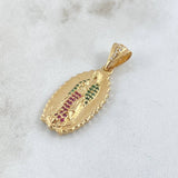Pendant Virgin Guadalupe 4.15gr / 3.2cm / White Green Fuchsia Zircons 18K Yellow Gold *