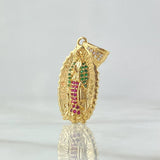 Pendant Virgin Guadalupe 4.15gr / 3.2cm / White Green Fuchsia Zircons 18K Yellow Gold *