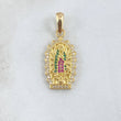 Pendant Virgin Guadalupe Double Silhouette 3.5gr / 3cm / White Green Fuchsia Zircons 18K Yellow Gold ©