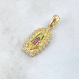 Pendant Virgin Guadalupe Double Silhouette 3.5gr / 3cm / White Green Fuchsia Zircons 18K Yellow Gold ©