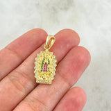 Pendant Virgin Guadalupe Double Silhouette 3.5gr / 3cm / White Green Fuchsia Zircons 18K Yellow Gold ©